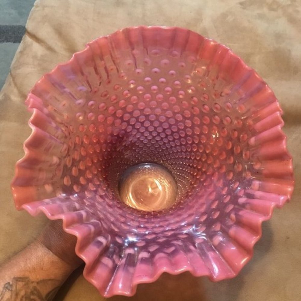 Fenton Cranberry Opalescent Hobnail Large Vase - Picture 2 of 8